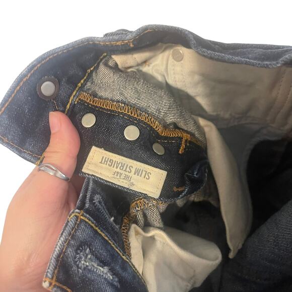 Abercrombie & Fitch Size 28 X 30 Dark Wash Button Fly The AF Slim Straight Jeans - Picture 9 of 12